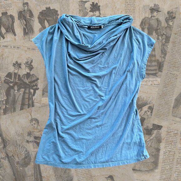 Kulayan Cowl Neck Top - Teal Blue - XL - Organic Bamboo Fabric - EUC - USA-Made - Picture 2 of 9